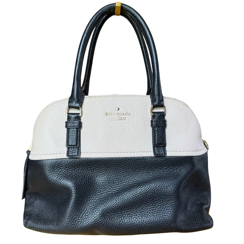 Kate Spade New York Black & Cream Leather Pebble Double Handle Purse Handbag